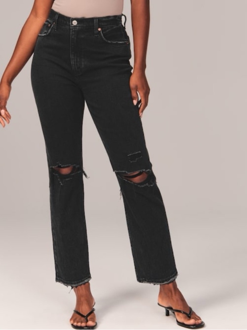Abercrombie & Fitch Curve Love Ankle Straight Ultra High Rise Washed Black Jeans